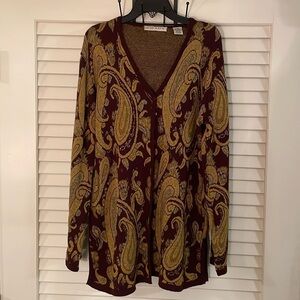 Vintage Chaus Vintage Bold Gold Burgundy Metallic Paisley Button Down Sweater